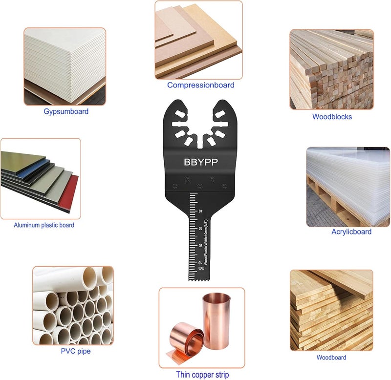 BBYPP 14pcs Oscillating Saw Blades, 3/8 Inch Professional Universal Multitool Blades for Wood Plastic Soft Metal, Quick Release Durable Oscillating Wood Saw Blades Fit Most Models - Image 3